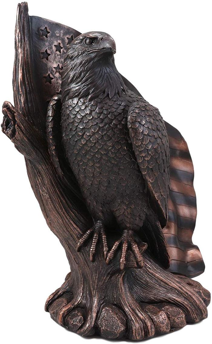 Ebros 10.5"H Lifelike USA Flag Patriotic Bald Eagle Perching On Tree Sculpture