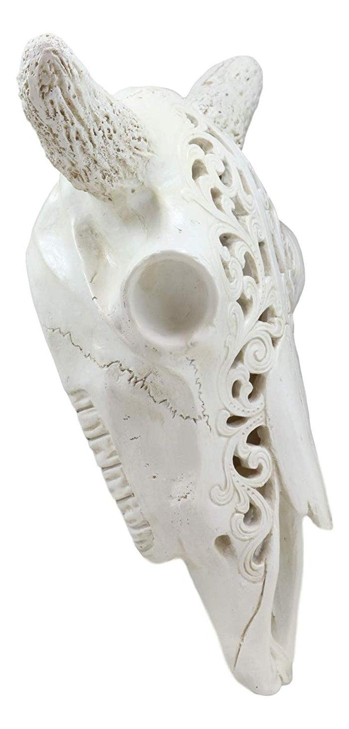 Ebros 10.5" Wide Southwest Off White Steer Bison Buffalo Bull Cow Horned Skull Head With Lace Filigree Design Hanging Wall Mount Decor