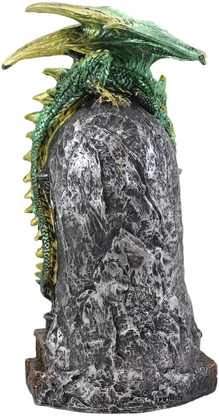 Ebros 10.75"H Green Emerald Dragon On Celtic Columns Statue With LED Night Light