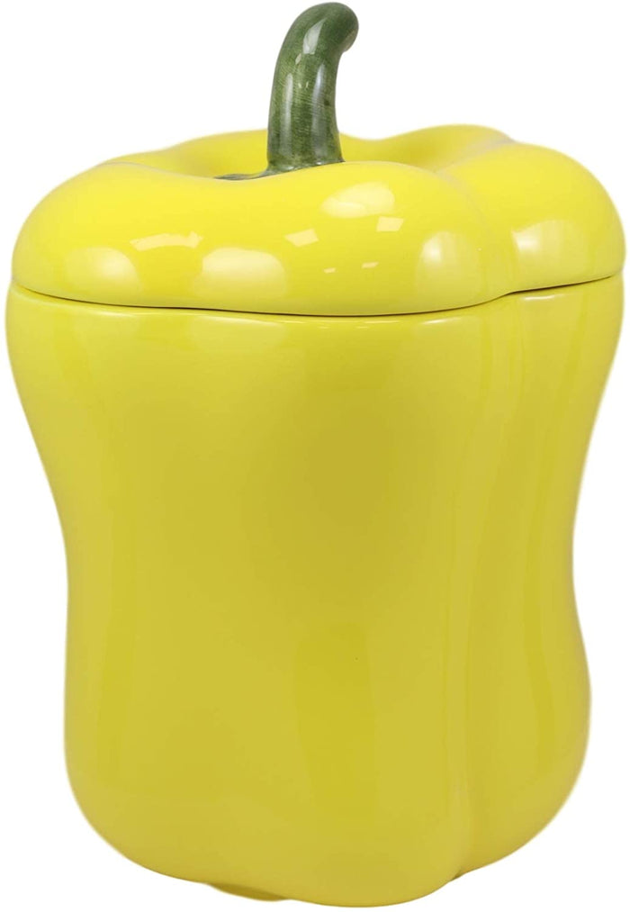 Ebros 10" H Ceramic Yellow Bell Pepper Vegetable Canister Container Jar With Lid