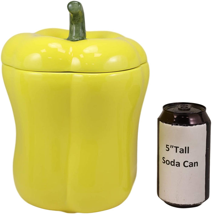 Ebros 10" H Ceramic Yellow Bell Pepper Vegetable Canister Container Jar With Lid