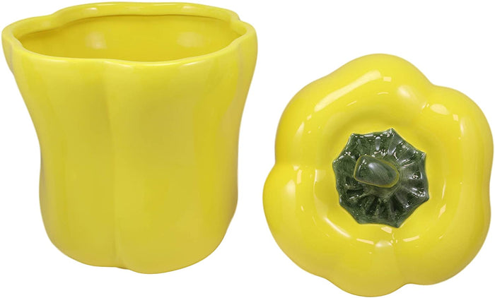 Ebros 10" H Ceramic Yellow Bell Pepper Vegetable Canister Container Jar With Lid