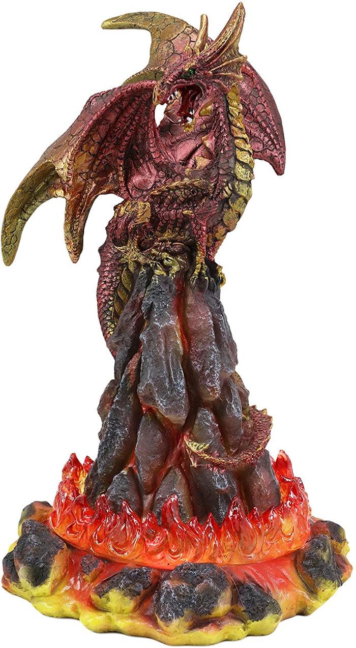 Ebros 10" H Volcano Red Fire Dragon On Rock Tower Figurine With LED Night Light