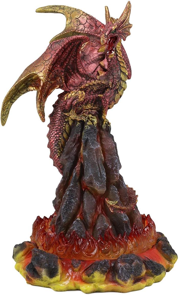Ebros 10" H Volcano Red Fire Dragon On Rock Tower Figurine With LED Night Light