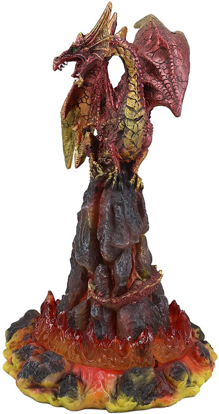 Ebros 10" H Volcano Red Fire Dragon On Rock Tower Figurine With LED Night Light