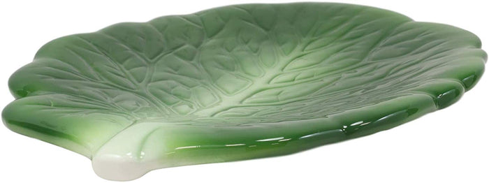 Ebros 10"L Ceramic Fresh Hearty Collard Green Leaf Shaped Serving Plate 1 PIECE