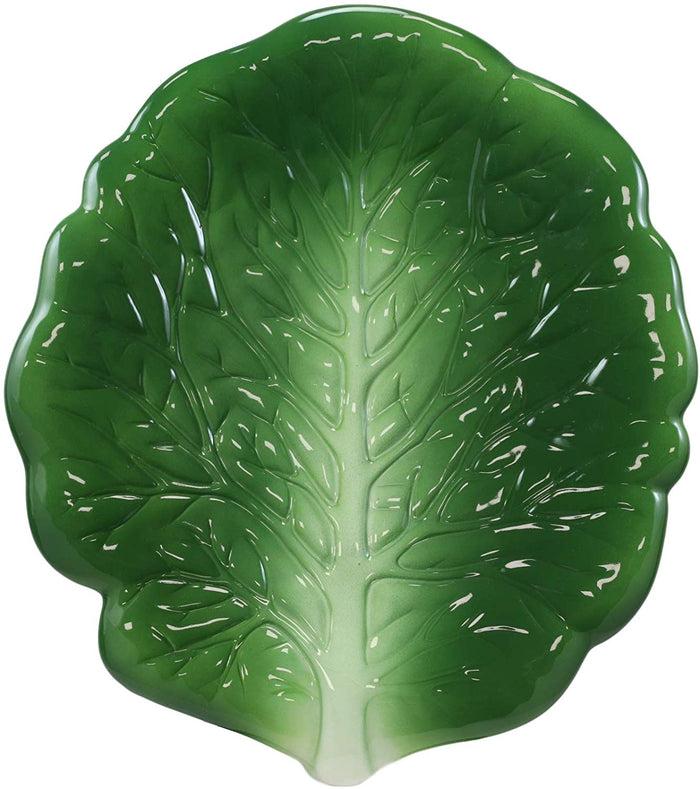 Ebros 10"L Ceramic Fresh Hearty Collard Green Leaf Shaped Serving Plate SET OF 3