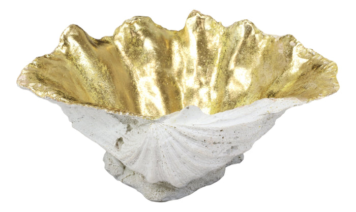 Ebros 10" L Golden Nautical Giant Clam Shell Jewelry Dish Bowl Holder Statue
