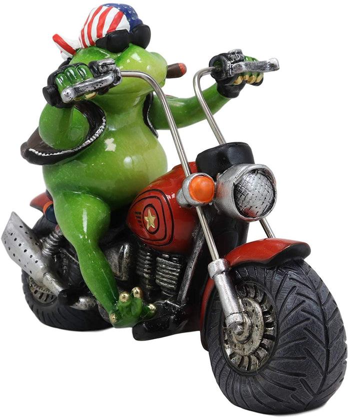 Ebros 10" Long Born To Ride Freedom Patriotic USA Frog Riding Red Chopper Motorcycle Bike Statue Biker Frogs Toads With American Flag Bandanna Home Decor Accent
