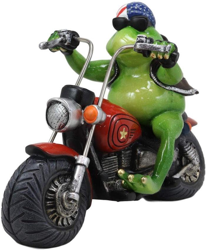 Ebros 10" Long Born To Ride Freedom Patriotic USA Frog Riding Red Chopper Motorcycle Bike Statue Biker Frogs Toads With American Flag Bandanna Home Decor Accent