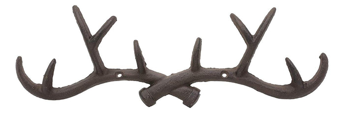Ebros 10 Point Stag Deer Antlers Rack Wall Plaque 14.5"W Coat Hooks Bronze Resin