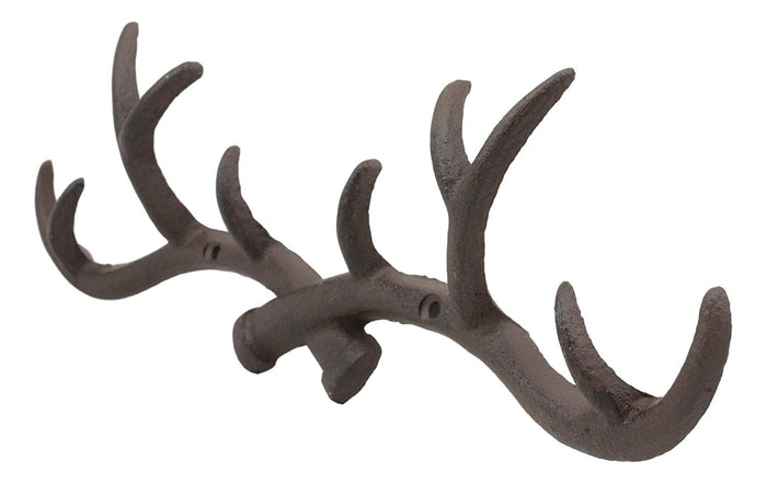 Ebros 10 Point Stag Deer Antlers Rack Wall Plaque 14.5"W Coat Hooks Bronze Resin