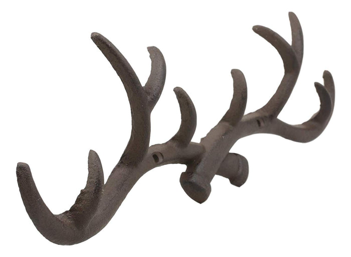 Ebros 10 Point Stag Deer Antlers Rack Wall Plaque 14.5"W Coat Hooks Bronze Resin