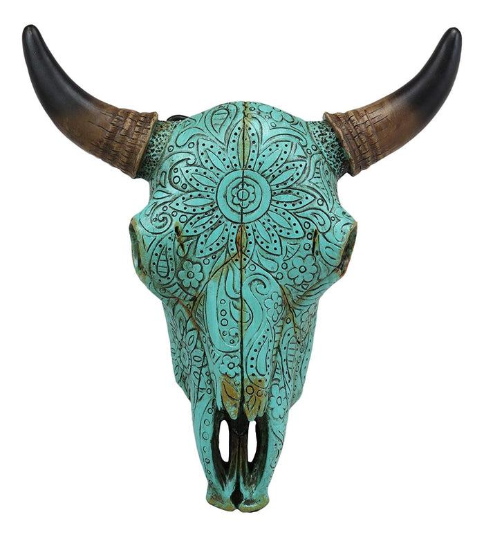 Ebros 10" Steer Bison Buffalo Cow Skull Turquoise Floral Lace Wall Decor Plaque