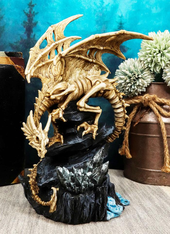 Ebros 10" Tall Gothic Skeleton Bone Dragon Perching On Crystal Cavern Statue Shadow Ghost Alchemy Drake Fantasy Dungeons And Dragons Decor Figurine Ossuary Macabre Halloween Figurine