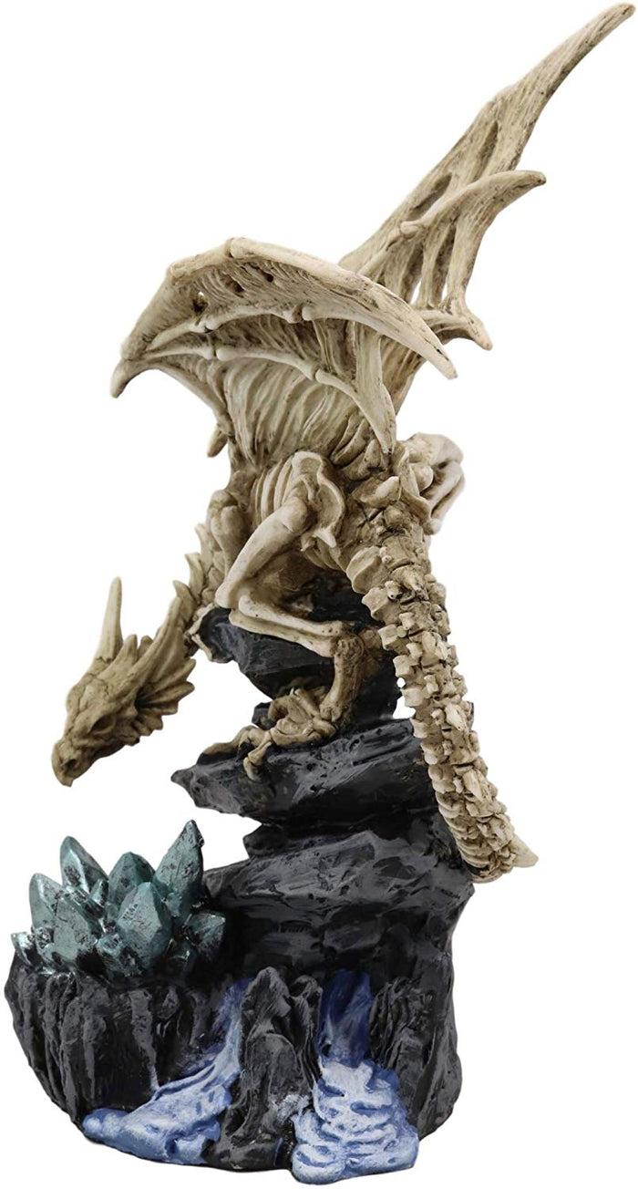 Ebros 10" Tall Gothic Skeleton Bone Dragon Perching On Crystal Cavern Statue Shadow Ghost Alchemy Drake Fantasy Dungeons And Dragons Decor Figurine Ossuary Macabre Halloween Figurine