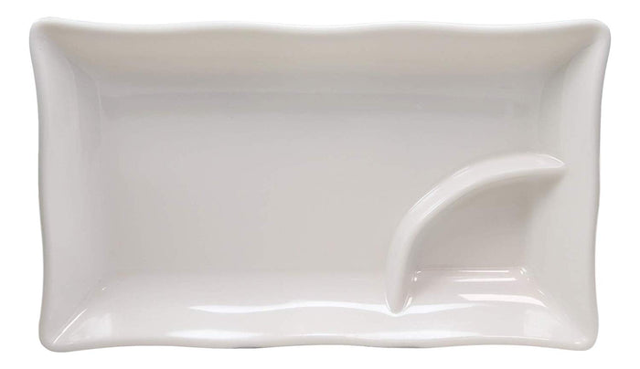 Ebros 10" White Rectangular Serving Plate Or Slate Or Dish With Sauce Partition