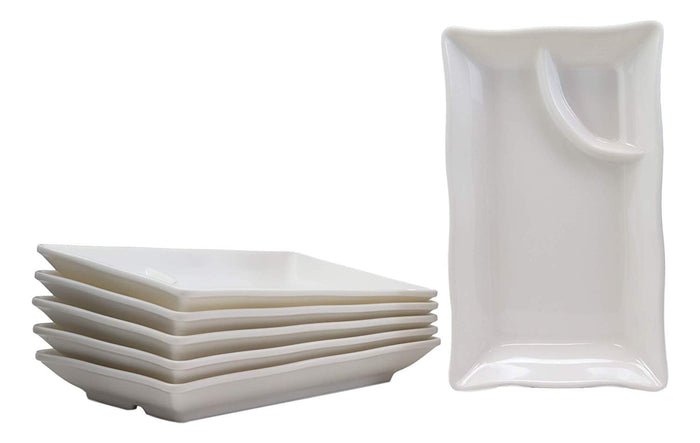 Ebros 10" White Rectangular Serving Plate Or Slate Or Dish With Sauce Partition