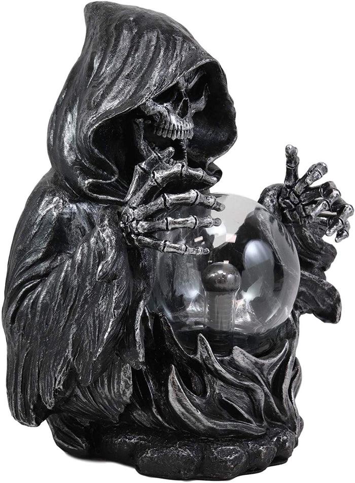 Ebros 11.25" H Gothic Alchemy Arch Evil Grim Reaper Skeleton Invoking Death Statue Electric Plasma Scrying Glass Ball Lamp AC Powered Flashing Lights Party Accent Home Decor