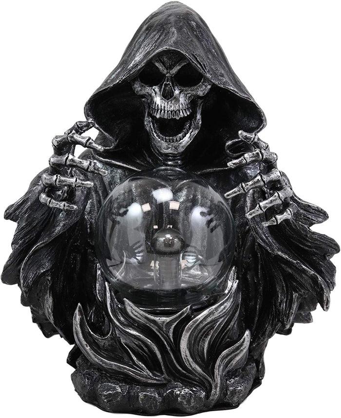 Ebros 11.25" H Gothic Alchemy Arch Evil Grim Reaper Skeleton Invoking Death Statue Electric Plasma Scrying Glass Ball Lamp AC Powered Flashing Lights Party Accent Home Decor