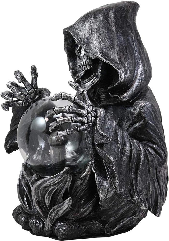 Ebros 11.25" H Gothic Alchemy Arch Evil Grim Reaper Skeleton Invoking Death Statue Electric Plasma Scrying Glass Ball Lamp AC Powered Flashing Lights Party Accent Home Decor