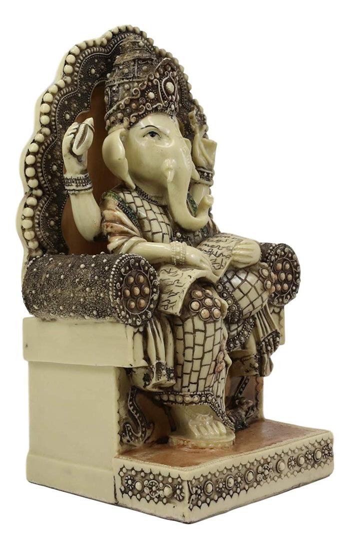 Ebros 11.25"Tall Hindu Ganesha Sitting On Royal Throne With Tiny Mouse Statue