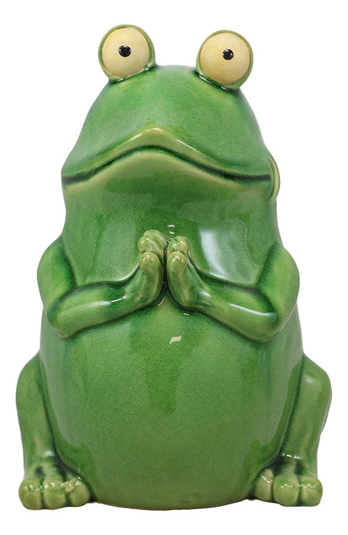 Ebros 11.25" Tall Lilypad Wishes Ceramic Whimsical Meditating Yoga Green Frog Home And Garden Statue Praying Frogs Decorative Sculpture Accent