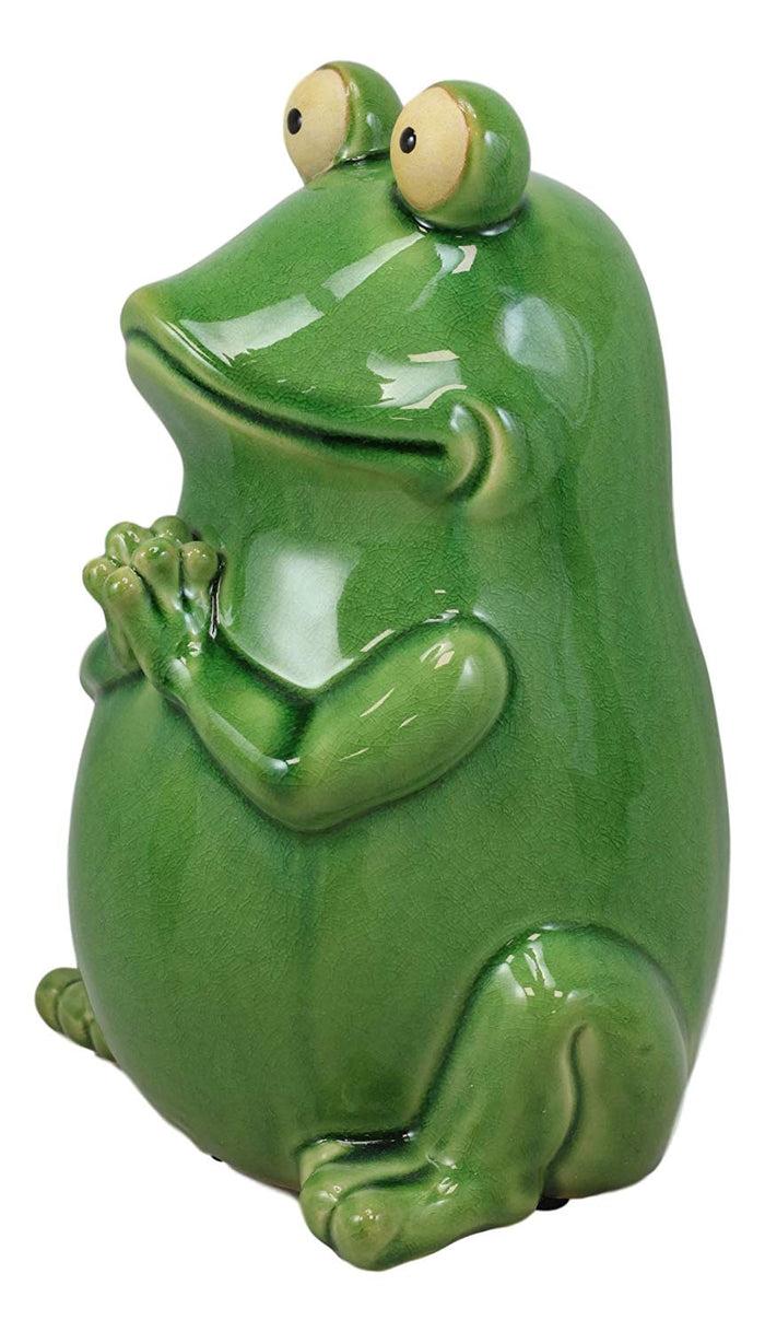 Ebros 11.25" Tall Lilypad Wishes Ceramic Whimsical Meditating Yoga Green Frog Home And Garden Statue Praying Frogs Decorative Sculpture Accent