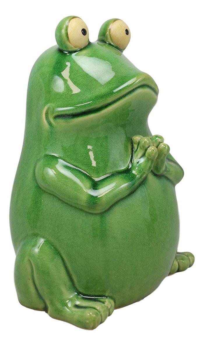 Ebros 11.25" Tall Lilypad Wishes Ceramic Whimsical Meditating Yoga Green Frog Home And Garden Statue Praying Frogs Decorative Sculpture Accent