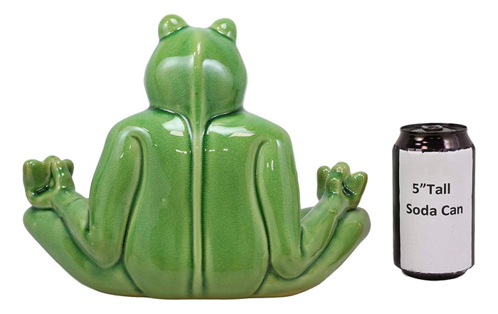 Ebros 11.5" Wide Lotus Dreams Ceramic Whimsical Meditating Yoga Green Frog Home And Garden Statue Zen Inner Peace Frogs Decorative Sculpture Accent