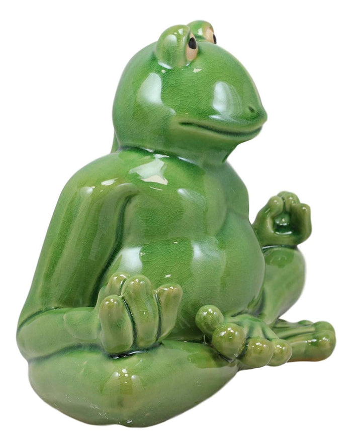 Ebros 11.5" Wide Lotus Dreams Ceramic Whimsical Meditating Yoga Green Frog Home And Garden Statue Zen Inner Peace Frogs Decorative Sculpture Accent