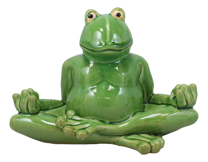 Ebros 11.5" Wide Lotus Dreams Ceramic Whimsical Meditating Yoga Green Frog Home And Garden Statue Zen Inner Peace Frogs Decorative Sculpture Accent