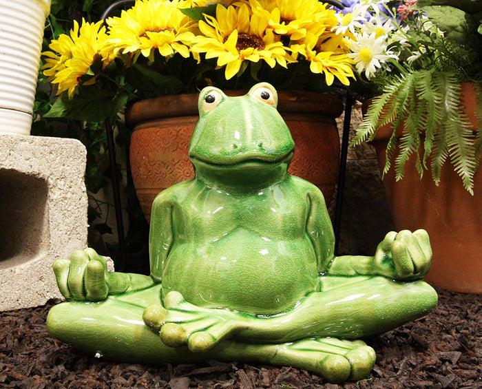 Ebros 11.5" Wide Lotus Dreams Ceramic Whimsical Meditating Yoga Green Frog Home And Garden Statue Zen Inner Peace Frogs Decorative Sculpture Accent