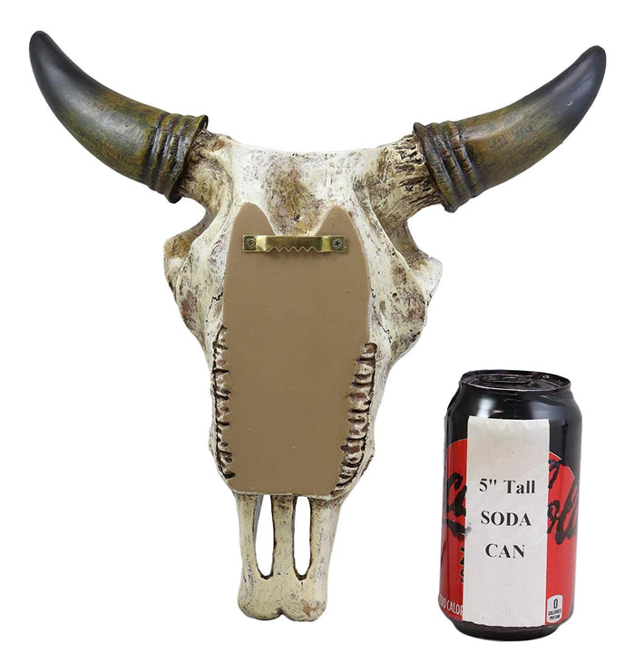 Ebros 11.5" Wide Southwest Steer Bison Buffalo Bull Cow Horned Skull Head With Lace Tooled Design And Turquoise Gem Hanging Wall Mount Flower Vase Decor