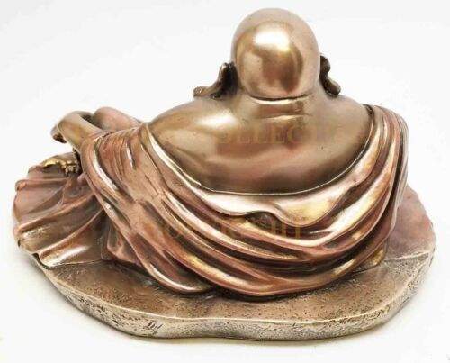 Ebros 11" Long Lucky Happy Buddha Resting On Fortune Coins Wealth Bodhisattva Sculpture Statue