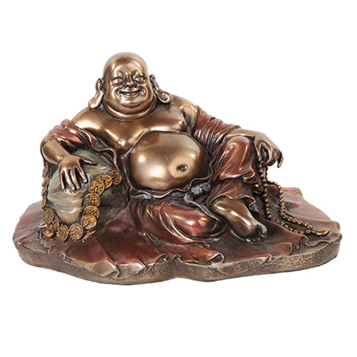 Ebros 11" Long Lucky Happy Buddha Resting on Fortune Coins Wealth Bodhisattva Sculpture Statue Ebros 11" Long Lucky Happy Buddha Resting on Fortune Coins Wealth Bodhisattva Sculpture Statue