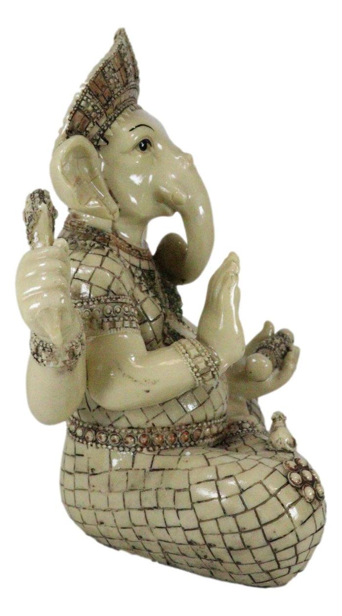 Ebros 11" Tall Hindu Ganesha In Meditation Holding Bowl Conch And Lotus Statue