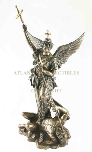 Ebros 12.25 Inch Saint Michel Killing A Demon Bronze Finish Statue Figurine