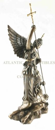 Ebros 12.25 Inch Saint Michel Killing A Demon Bronze Finish Statue Figurine