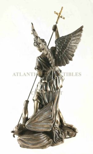 Ebros 12.25 Inch Saint Michel Killing A Demon Bronze Finish Statue Figurine
