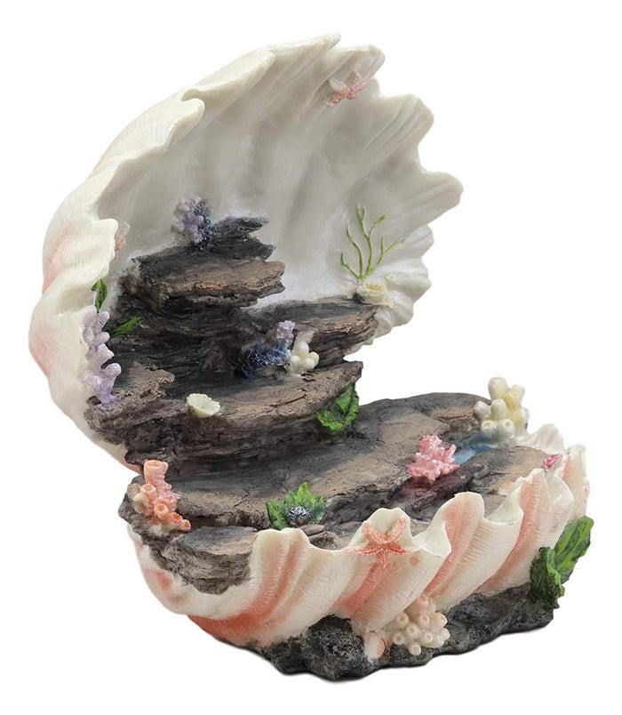 Ebros 12.25" Wide Colorful Nautical Ocean Giant Clam Shell Of The Coral Reefs Miniature Mermaids Display Stand Statue Fantasy Mermaid Mergirls