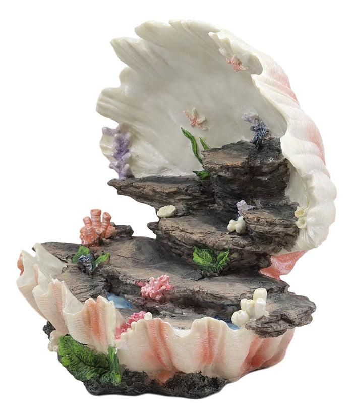 Ebros 12.25" Wide Colorful Nautical Ocean Giant Clam Shell Of The Coral Reefs Miniature Mermaids Display Stand Statue Fantasy Mermaid Mergirls