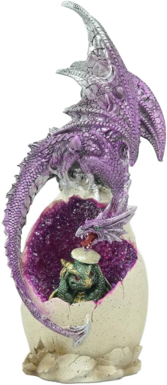 Ebros 12.5"H Magenta Dragon On Crystal Quartz Geode Egg LED Night Light Statue