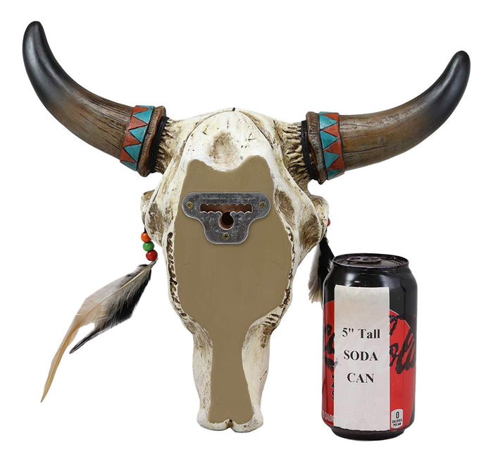 Ebros 12.5"L Southwest Steer Bison Bull Horned Skull With Feathers Wall Decor