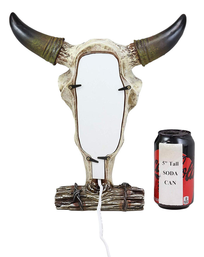 Ebros 12.5" Tall Southwest Aged Bone Tooled Filigree Lace Design Steer Bison Buffalo Bull Cow Horned Skull Head Night Light Lamp Centerpiece Side Table Decor Statue Skulls Western Accent Lighting