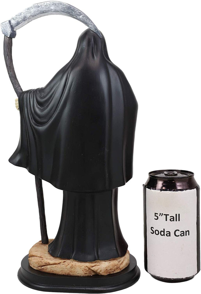 Ebros 12.75" Tall Holy Santa Muerte Holding Scythe In Black Tunic Robe Statue