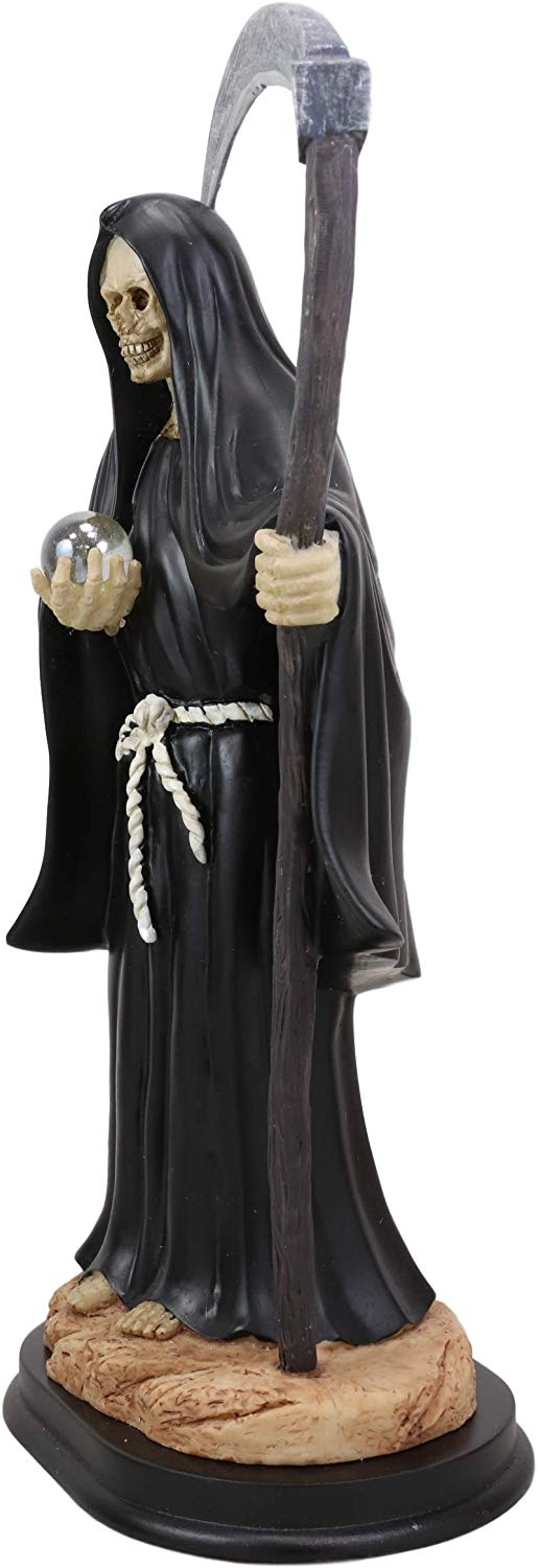 Ebros 12.75" Tall Holy Santa Muerte Holding Scythe In Black Tunic Robe Statue