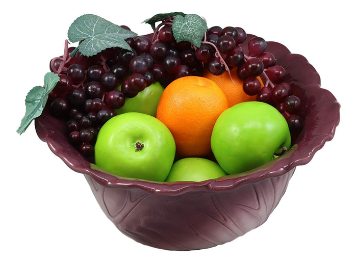 Ebros 12.75"Wide Home Decor Accent Red Cabbage Leaf Fruit Or Salad Serving Bowl