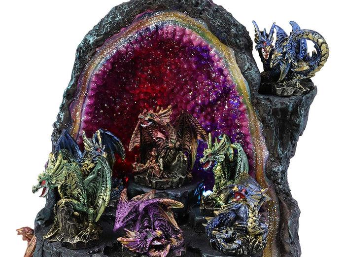 Ebros 12 Miniature Dragons With Color Changing LED Light Display Cave Statue