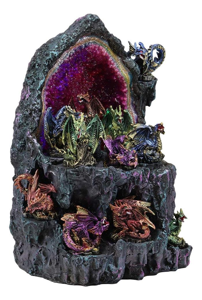 Ebros 12 Miniature Dragons With Color Changing LED Light Display Cave Statue